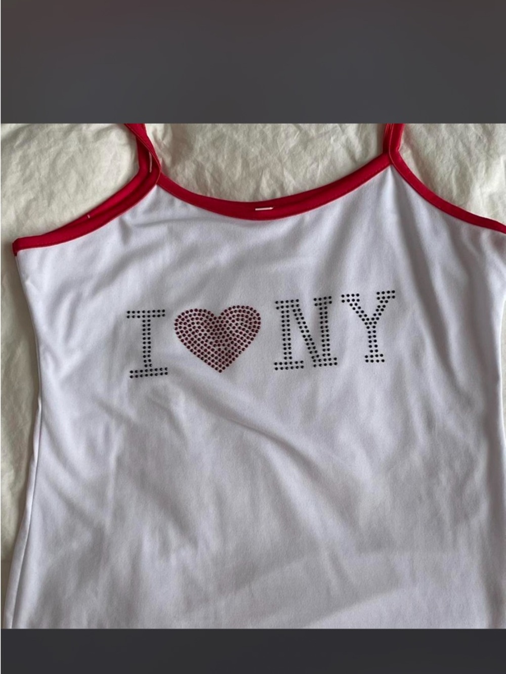White & Red I ♥ NY Rhinestone Tank Top